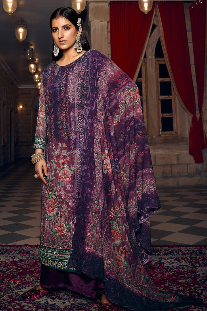Fascinating Purple Color Georgette Fabric Palazzo Suit