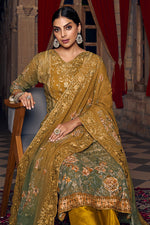 Load image into Gallery viewer, Dazzling Georgette Fabric Mustard Color Palazzo Suit
