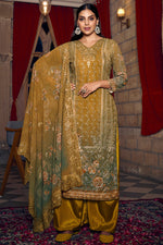 Load image into Gallery viewer, Dazzling Georgette Fabric Mustard Color Palazzo Suit
