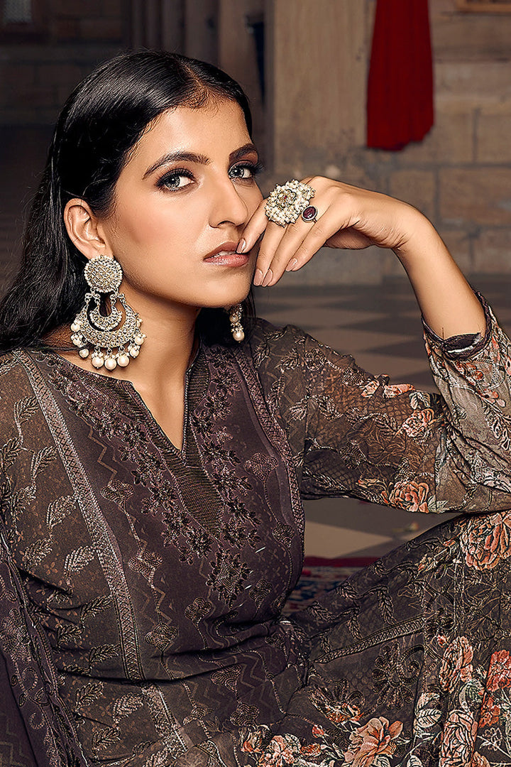 Radiant Brown Color Georgette Fabric Palazzo Suit