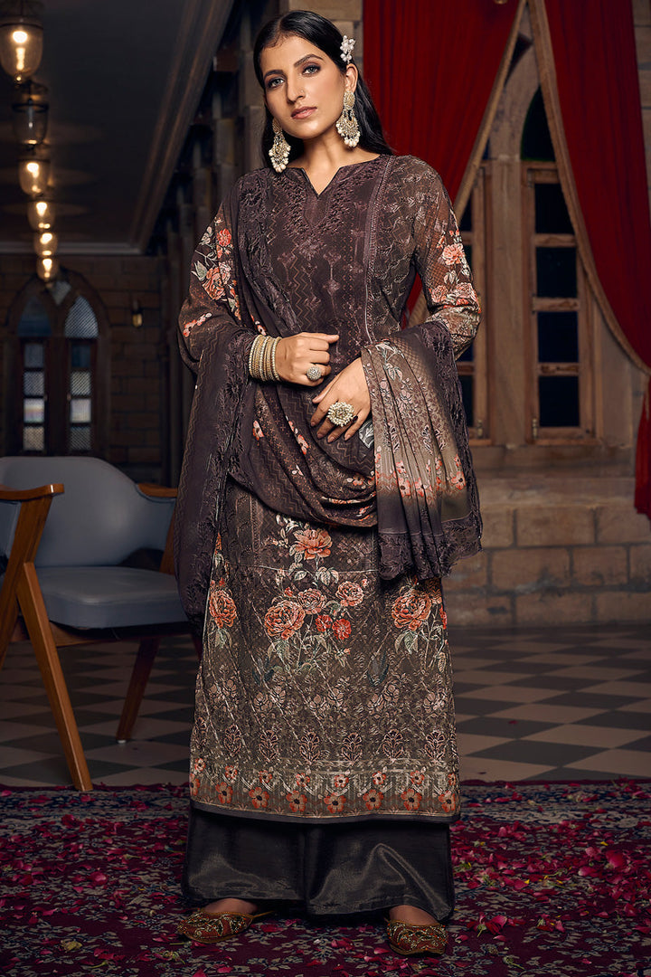 Radiant Brown Color Georgette Fabric Palazzo Suit