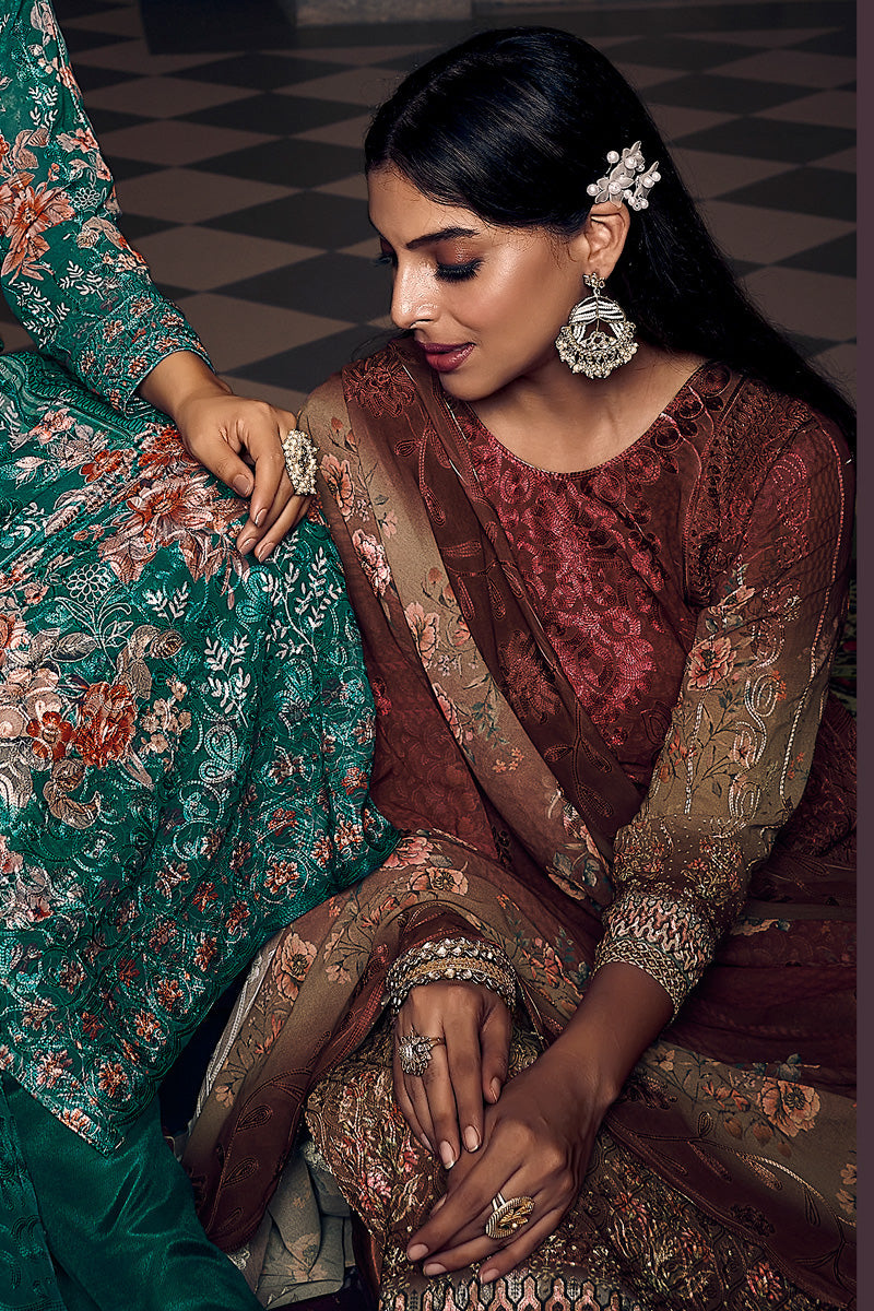 Georgette Fabric Maroon Color Excellent Palazzo Suit