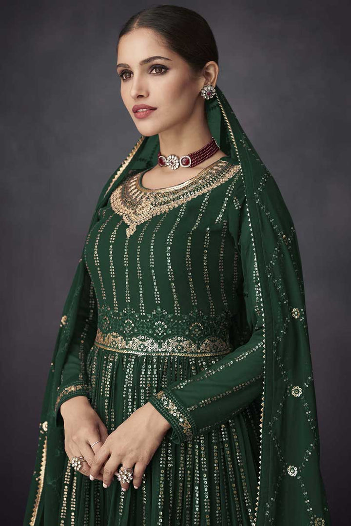 Vartika Sing Dazzling Georgette Fabric Green Color Palazzo Suit