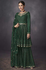 Load image into Gallery viewer, Vartika Sing Dazzling Georgette Fabric Green Color Palazzo Suit
