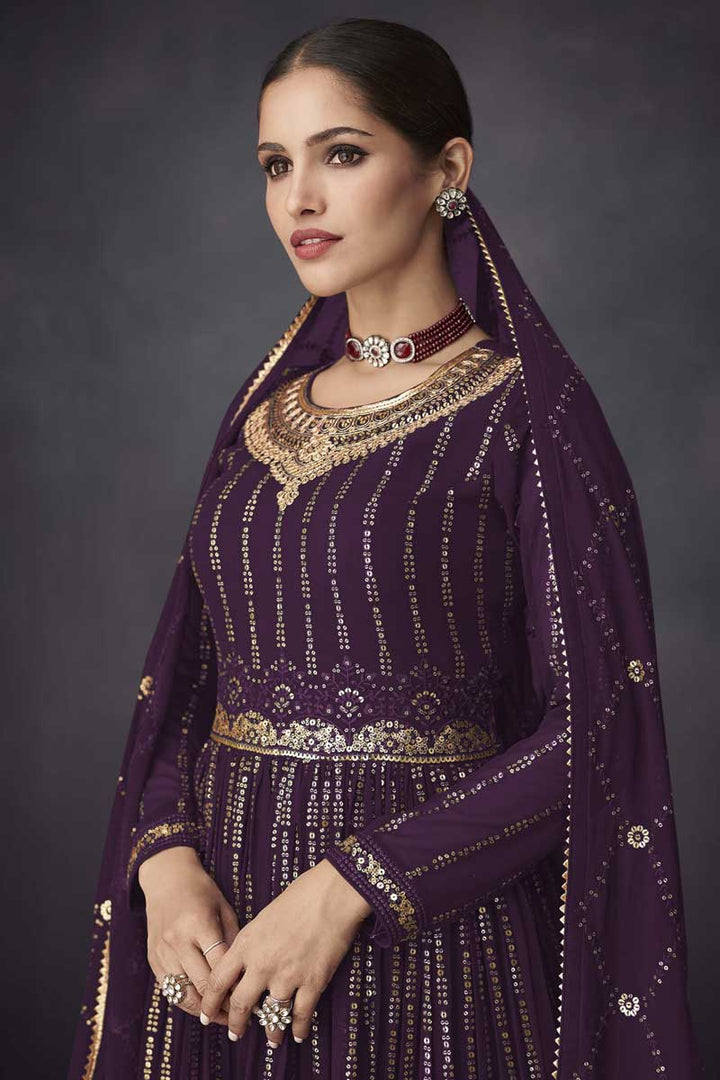 Vartika Sing Georgette Fabric Purple Color Excellent Palazzo Suit