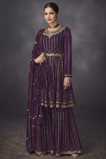 Load image into Gallery viewer, Vartika Sing Georgette Fabric Purple Color Excellent Palazzo Suit

