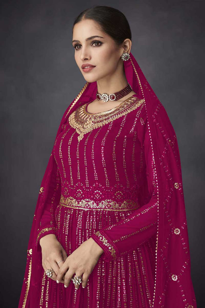 Vartika Sing Glamorous Georgette Fabric Rani Color Palazzo Suit