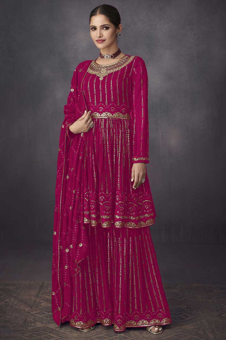 Vartika Sing Glamorous Georgette Fabric Rani Color Palazzo Suit