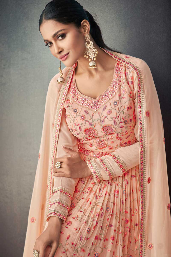 Peach Color Georgette Fabric Function Wear Tempting Sharara Suit