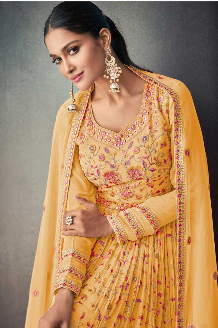 Mustard Color Georgette Fabric Function Wear Awesome Sharara Suit
