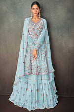 Load image into Gallery viewer, Georgette Fabric Function Wear Beatific Sharara Suit In Cyan Color
