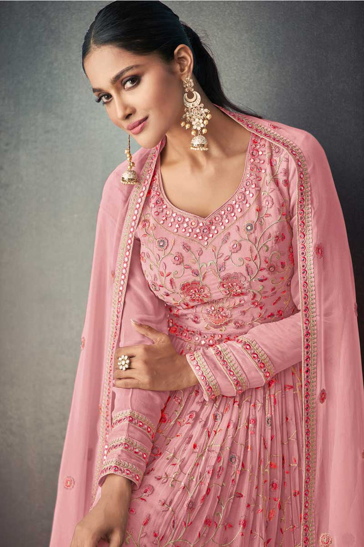 Pink Color Georgette Fabric Adorming Function Wear Sharara Suit