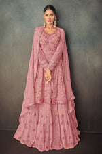 Load image into Gallery viewer, Pink Color Georgette Fabric Adorming Function Wear Sharara Suit
