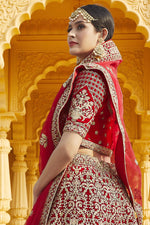 Load image into Gallery viewer, Red Color Wedding Wear Velvet Fabric Embroidered Lehenga Choli
