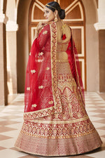 Load image into Gallery viewer, Wedding Wear Red Color Embroidered Lehenga In Velvet Fabric
