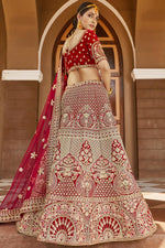 Load image into Gallery viewer, Velvet Fabric Wedding Wear Red Color Embroidered Lehenga
