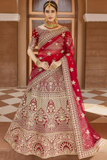 Load image into Gallery viewer, Velvet Fabric Wedding Wear Red Color Embroidered Lehenga
