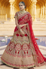 Load image into Gallery viewer, Velvet Fabric Wedding Wear Red Color Embroidered Lehenga Choli
