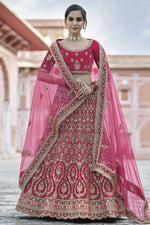 Load image into Gallery viewer, Designer Embroidered Wedding Wear Lehenga Choli In Pink Color Velvet Fabric
