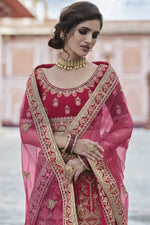 Load image into Gallery viewer, Pink Color Velvet Fabric Embroidered Wedding Wear Fancy Lehenga Choli

