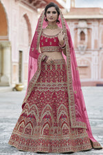 Load image into Gallery viewer, Pink Color Velvet Fabric Embroidered Wedding Wear Fancy Lehenga Choli
