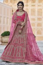 Load image into Gallery viewer, Pink Color Velvet Fabric Fancy Embroidered Wedding Wear Lehenga Choli
