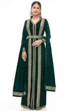 Load image into Gallery viewer, Green Color Engrossing Jacket Style Salwar Suit In Georgette Fabric
