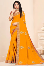 Load image into Gallery viewer, Yellow Color Art Silk Fabric Occasion Wear Lace Work Designer Saree
