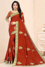 Load image into Gallery viewer, Orange Color Art Silk Fabric Occasion Wear Lace Work Saree