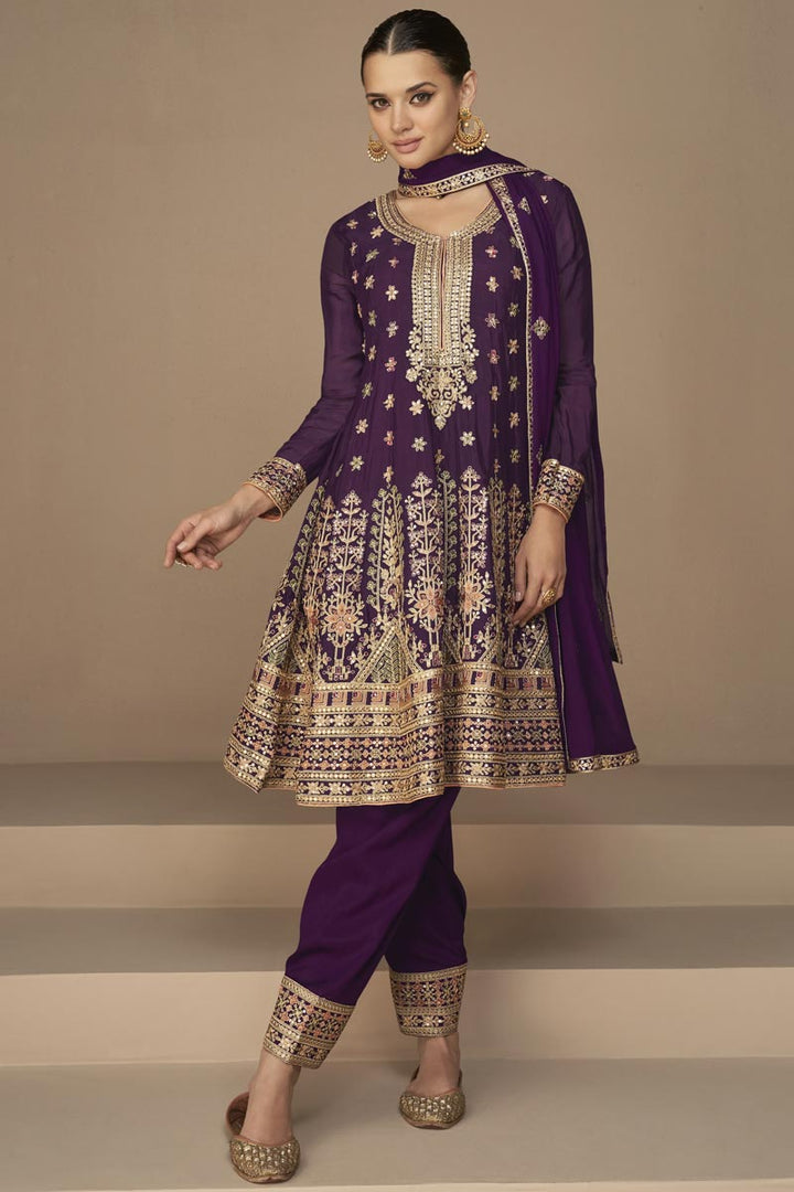 Chinon Fabric Purple Color Stylish Look Salwar Suit