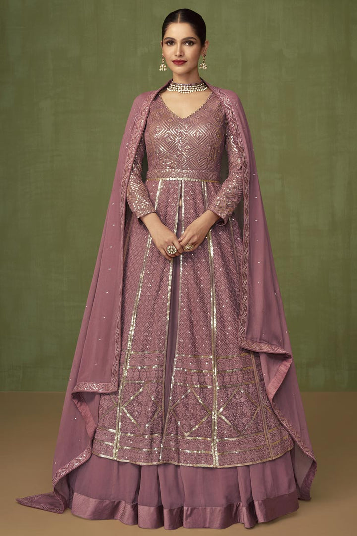 Elegant Embroidered Georgette Fabric Vartika Sing Sharara Top Lehenga In Pink Color