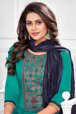 Load image into Gallery viewer, Cotton Fabric Cyan Color Embroidered Casual Wear Trendy Salwar Suit