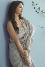 Load image into Gallery viewer, Grey Color Festive Wear Imposing Saree In Linen Fabric

