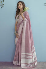 Load image into Gallery viewer, Pink Color Linen Fabric Festive Wear Soothing Saree
