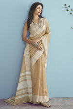 Load image into Gallery viewer, Linen Fabric Festive Wear Cream Color Attractive Saree

