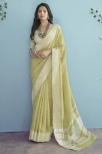 Load image into Gallery viewer, Yellow Color Linen Fabric Festive Wear Elegant Saree
