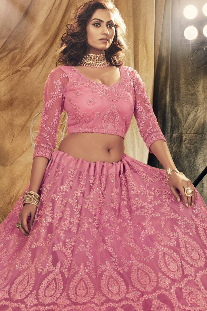 Pink Color Embroidered Function Wear Fancy Lehenga Choli
