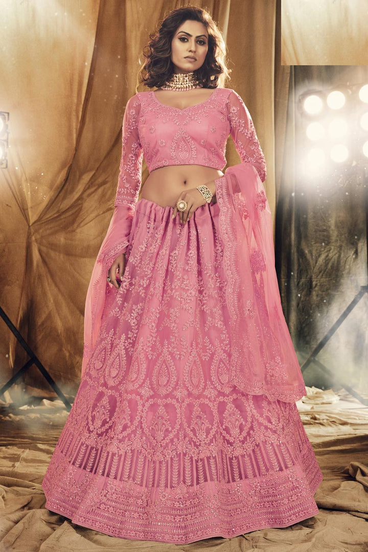 Pink Color Embroidered Function Wear Fancy Lehenga Choli