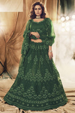 Load image into Gallery viewer, Net Fabric Festive Wear Trendy Lehenga Choli In Dark Green Color
