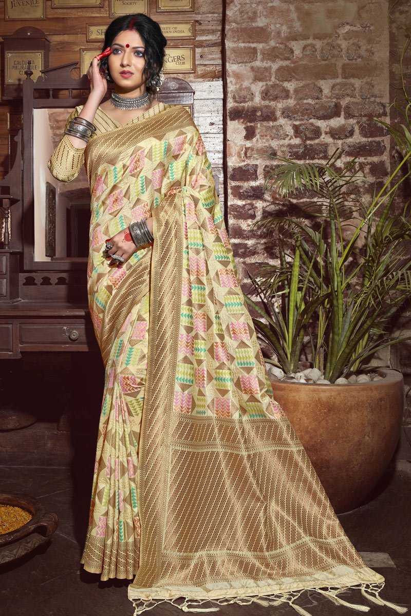 Beige Color Art Silk Fabric Weaving Work Function Wear Stylish Saree