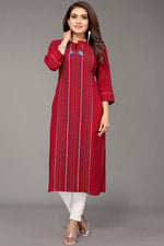 Load image into Gallery viewer, Classic Maroon Color Embroidered Kurti In Rayon Fabric
