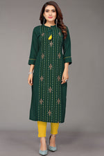 Load image into Gallery viewer, Rayon Fabric Green Color Fascinating Embroidered Kurti
