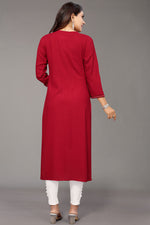 Load image into Gallery viewer, Red Color Rayon Fabric Spectacular Embroidered Kurti
