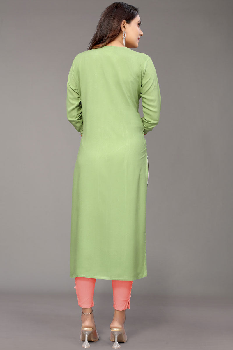 Rayon Fabric Olive Color Inventive Embroidered Kurti
