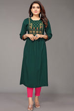 Load image into Gallery viewer, Rayon Fabric Green Color Striking Embroidered Kurti
