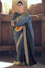 Load image into Gallery viewer, Grey Color Party Wear Art Silk Fabric Border Work Fancy Saree
