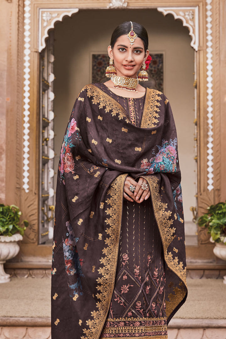 Crepe Fabric Party Wear Designer Palazzo Suit In Wine Color