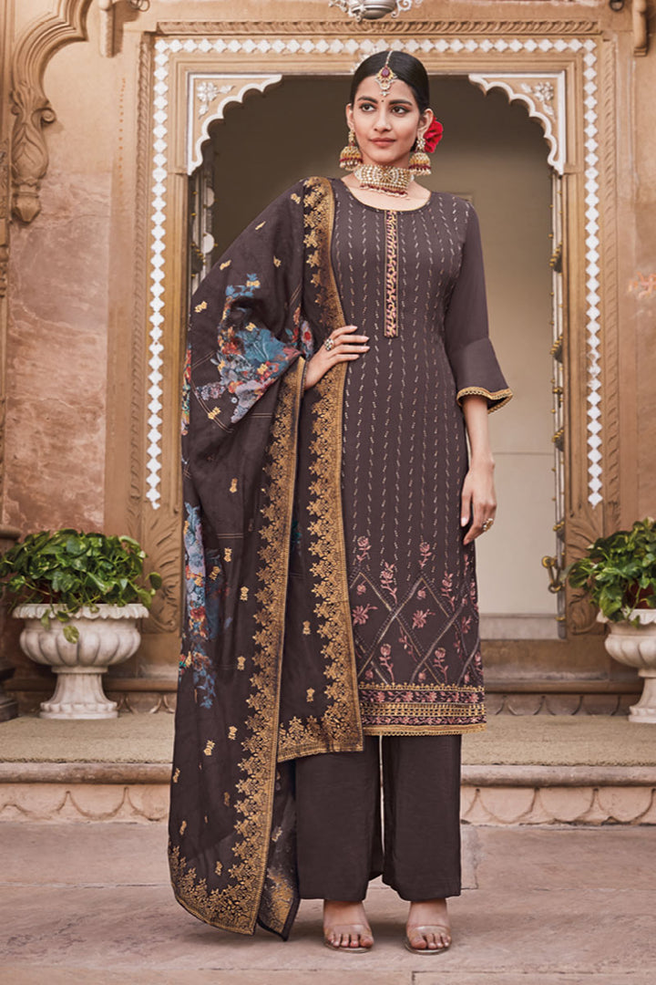 Crepe Fabric Party Wear Designer Palazzo Suit In Wine Color