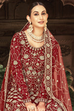 Load image into Gallery viewer, Enticing Maroon Color Net Fabric Anarkali Suit With Embroidered Work
