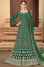 Load image into Gallery viewer, Embroidered Work On Net Fabric Mesmerizing Anarkali Suit In Green Color

